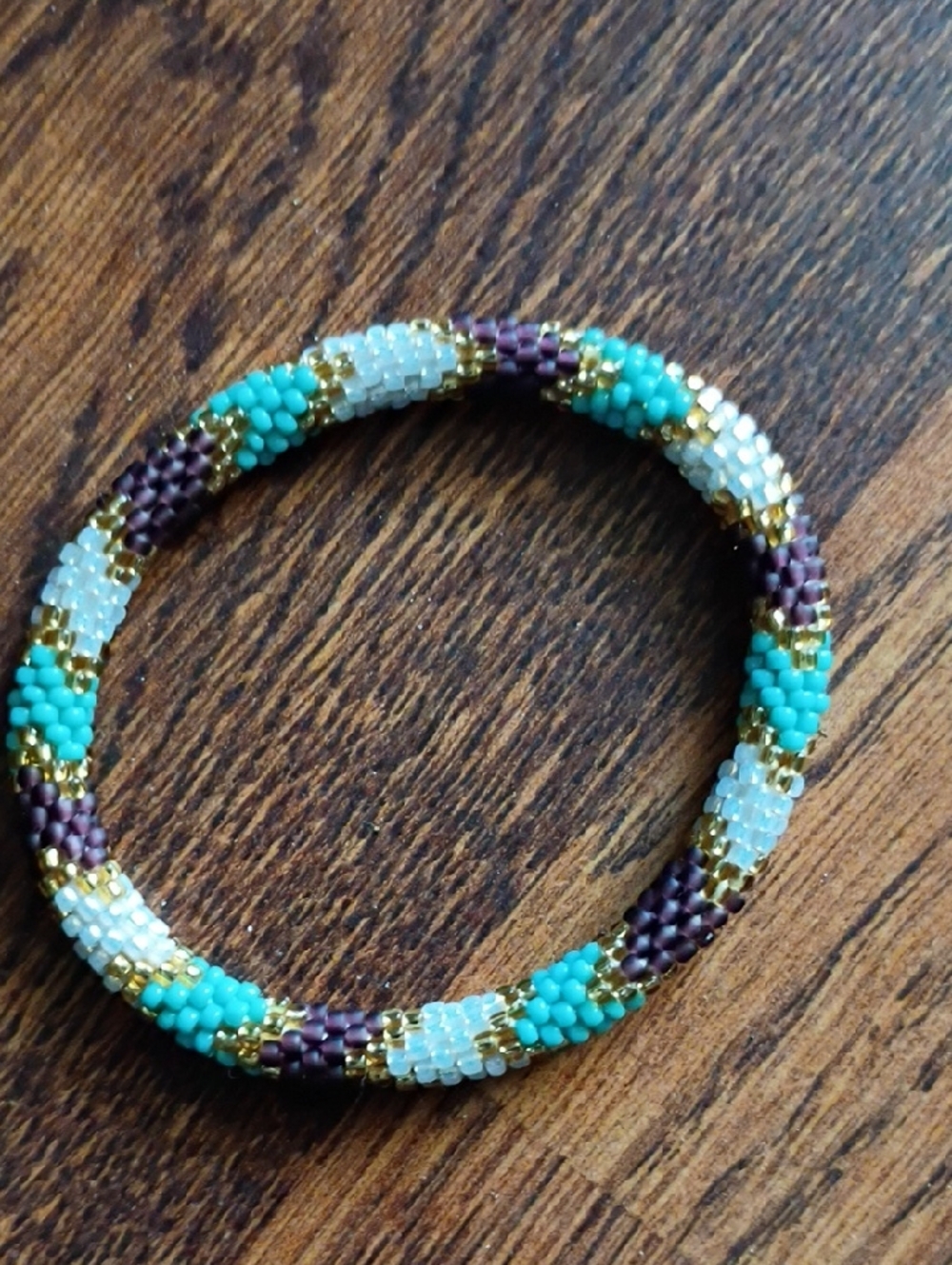 Handmade Turquoise, White & Purple Beaded Bracelet